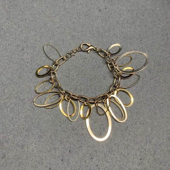 Oval Dangle Charms Bracelet 7.5 In Gold Silver Chain Lightweight Elegant Chic - Picture 1 of 4